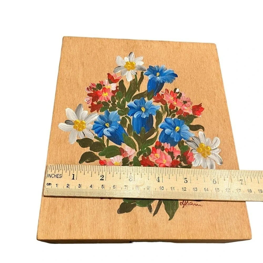 Vintage Wooden Hand Painted Jewelry Box With Mirror Germany